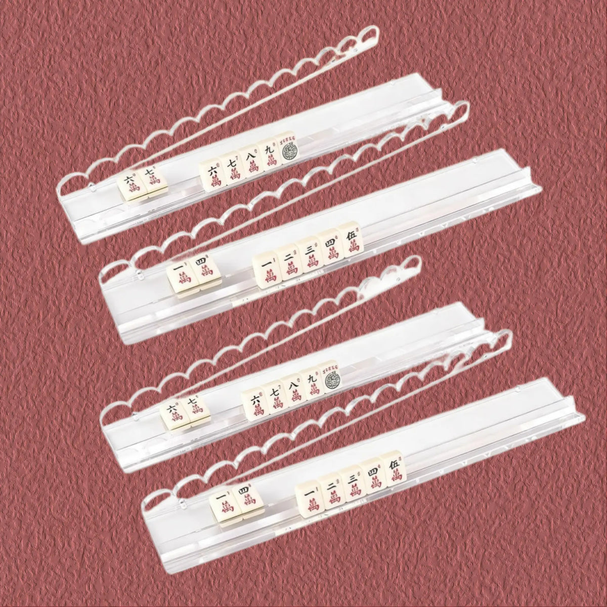 Crystal-Clear Acrylic Mahjong Racks with Wave Pushers