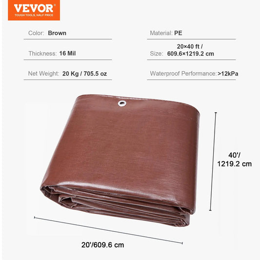 Heavy Duty Waterproof Poly Tarp 20x40 ft